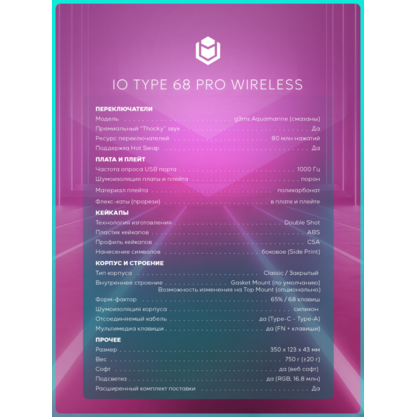 Игровая клавиатура IO by Red Square Type 68 Pro (io273) (бирюзовый/розовый)