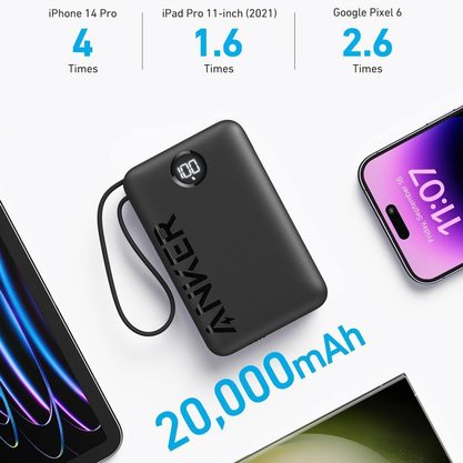Портативное зарядное устройство (Powerbank) Anker A1647 20000mAh 22.5W with Built-In (черный)