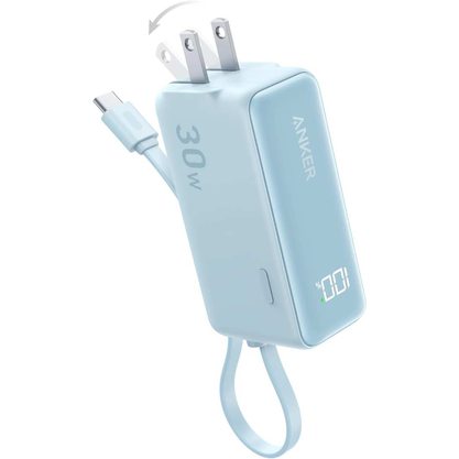 Портативное зарядное устройство (Powerbank) Anker 3-in-1 Power Bank (30W Fusion Built-In USB-C Cable) A1636 (голубой)